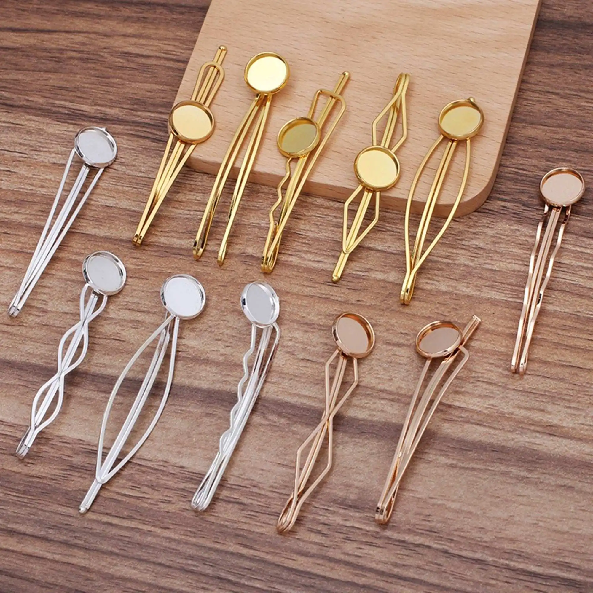 10pcs/lot Hanging plated 12mm with tray one line hairpin multi-color and multi-style side clip fringe clip diy hair accessories