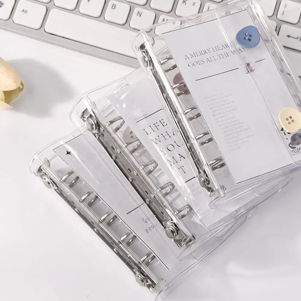 M5 ダブルボタンカバー 透明ルーズリーフバインダーカバー ジャーナルスケッチブックアクセサリー PVC透明A8ダイアリーシングルカバー