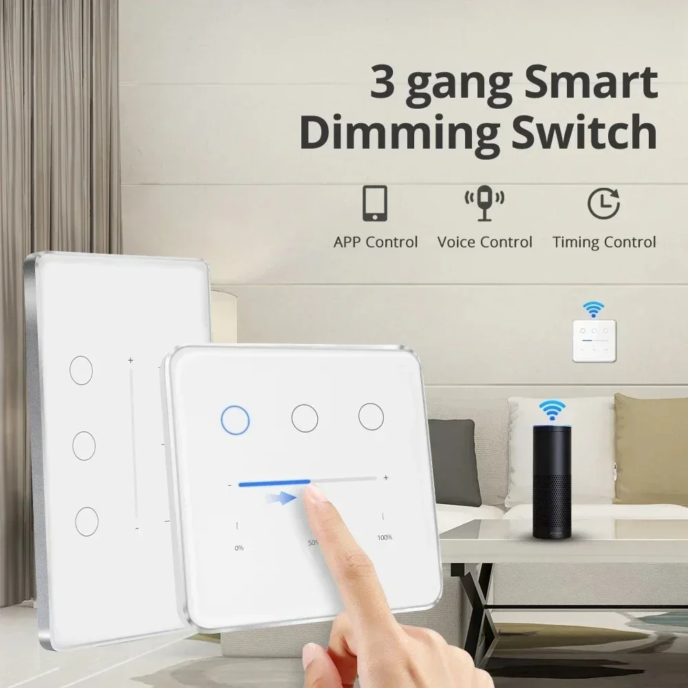 Smart Dimmer Switch 3 Gang Smart Life APP Control US EU Light Switch Percentage Control Home Assistant