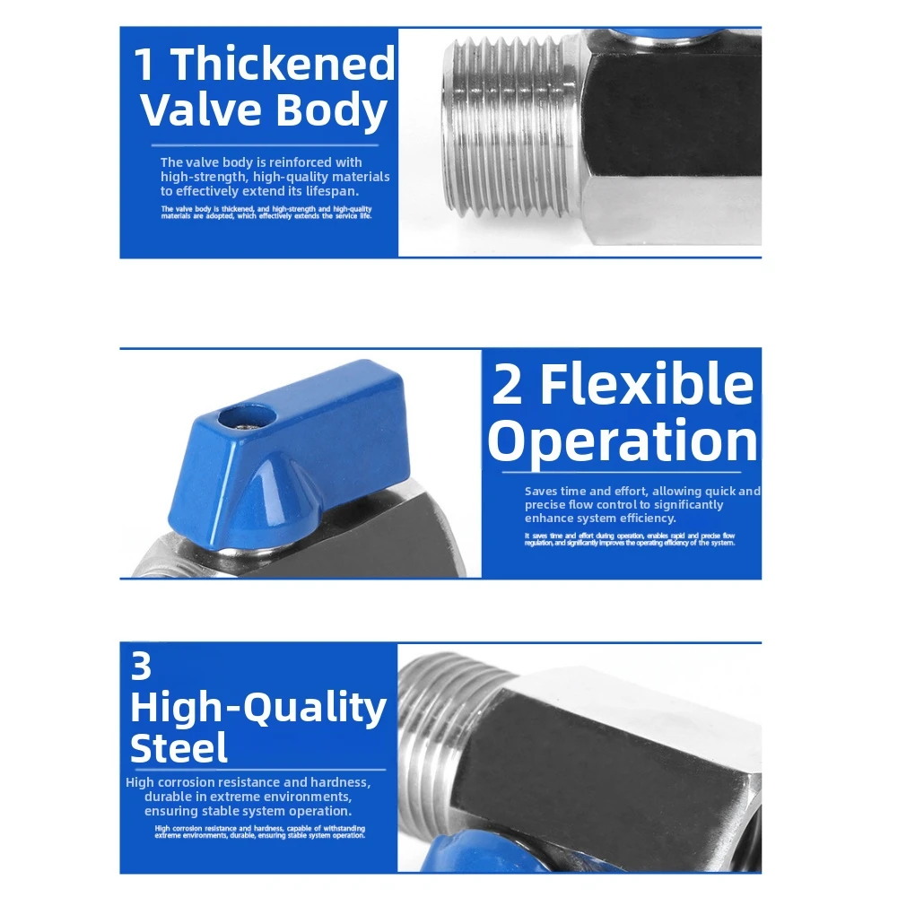 304 Stainless Steel 1/2 Inch Male to Male Thread Ball Valve for Water Oil Gas Applications with Bidirectional Flow Control