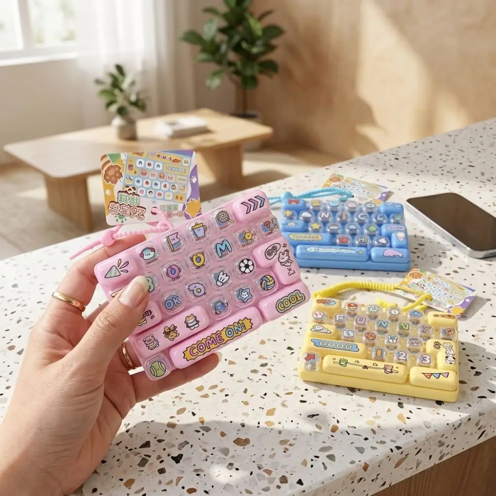 Cartoon 26 Key Keyboard Keychain Clear Key Sounds Plastic Mechanical Fidget Keyboard Animal Patterns Clickable Keys
