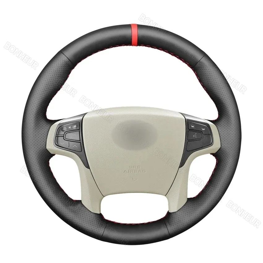 Red Marker Black Leather Car Steering Wheel Cover for Toyota Sienna 2010 2011 2012 2013 2014