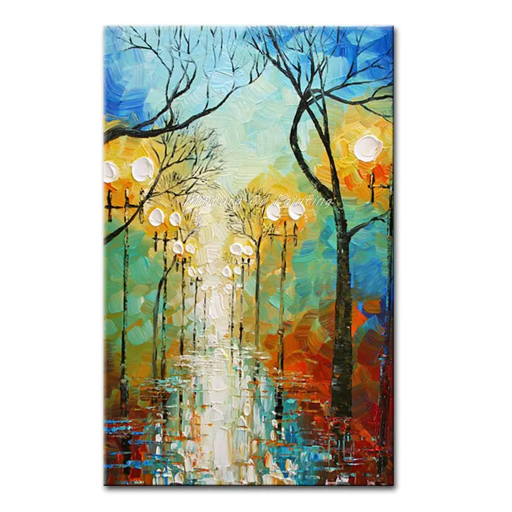 

Thick Texture Landscape Oil Painting on Canvas,Handpainted,Thick Streetscape at Dusk,Modern Abstract Wall Picture for,Home Decor