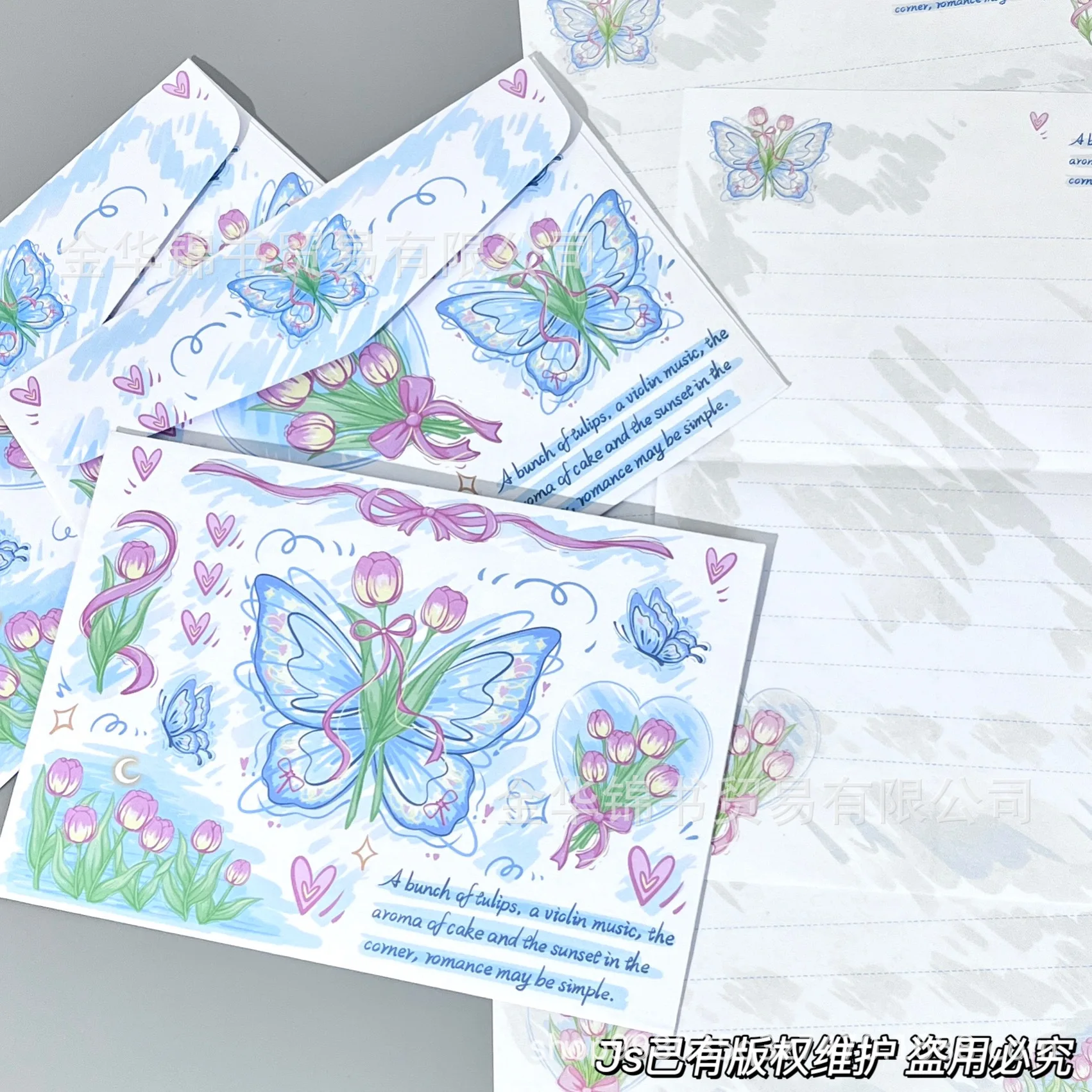 10Pcs INS Aesthetic Tulip Butterfly Envelope Letter Paper Set Friends Family Thank You Letter Birthday Wedding Blessing Mailer