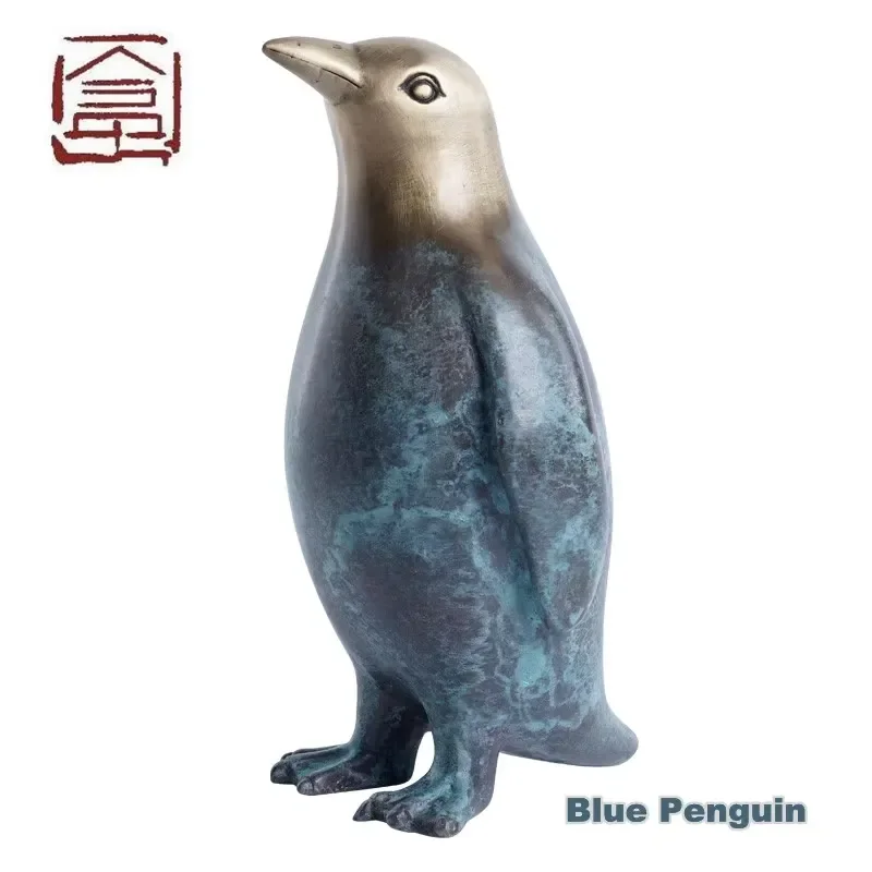 Handmade Pure Copper Penguin Sculpture Bronze Metal Craft Home Decor Artistic Animal Statue for Living Room Office Desktop