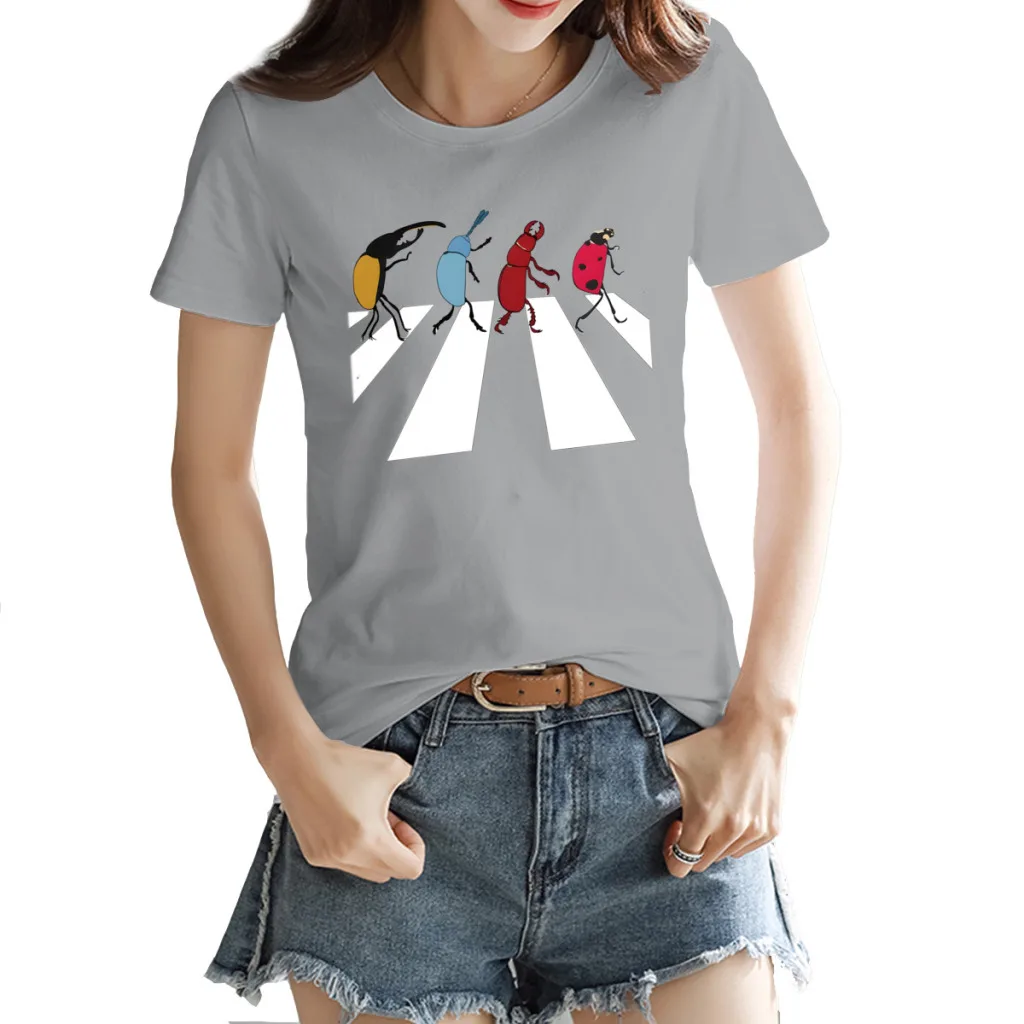 

The Beetles Women's Creative Luxury, High-Quality Summer Printed T-Shirt, Loose Casual Cotton, Round Neck Short Sleeve