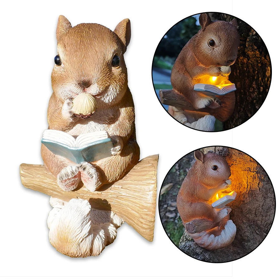 

Outdoor Solar Simulation Squirrel Atmosphere Lights, Creative Squirrel Hanging Tree, Resin Ornaments for Garden Decoration