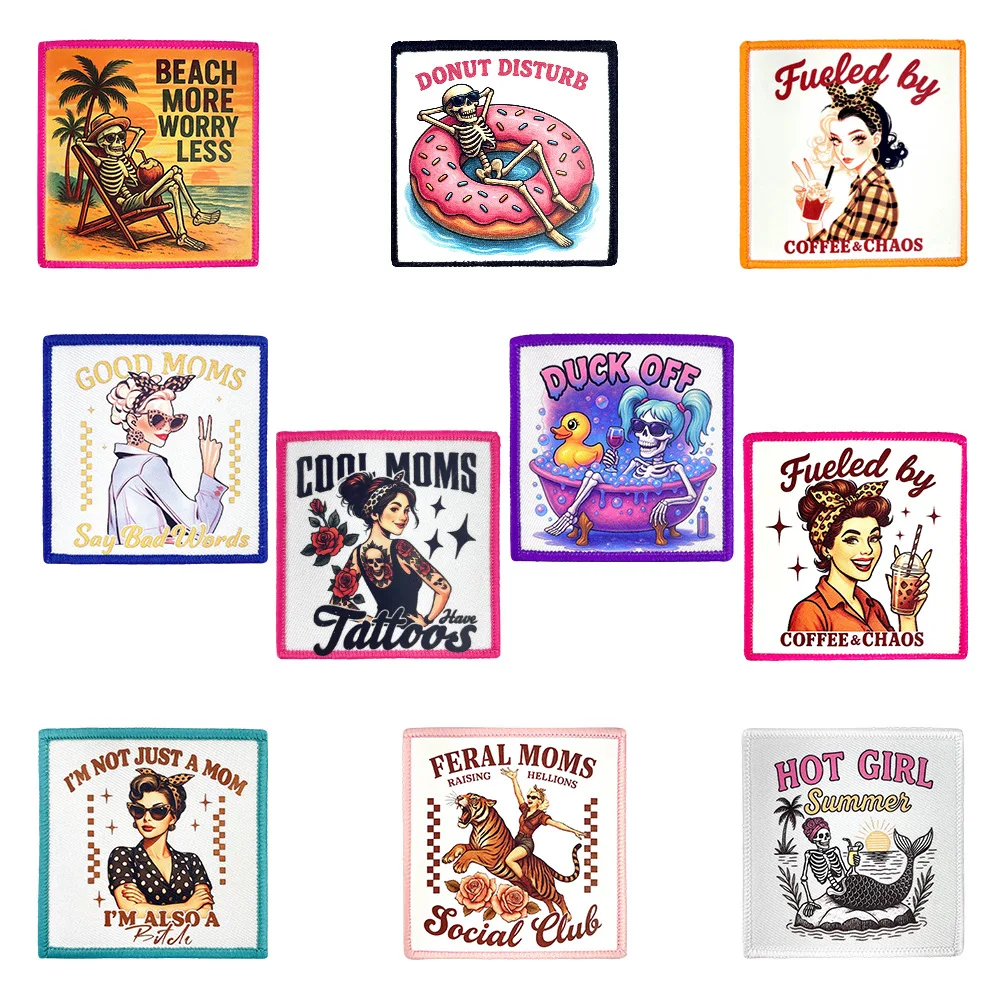 

Funny Beach Skull Girl Woman Mom Iron-on Sew Printed Badge Patches DIY T-shirt Hat Backpack Clothing Appliques Sticker