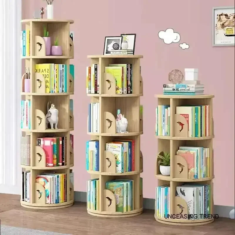HHRotating Corner Bookcase Storage Organizers Partitions Small Magazine Bookshelf Library Wooden Rak Buku Home Furniture