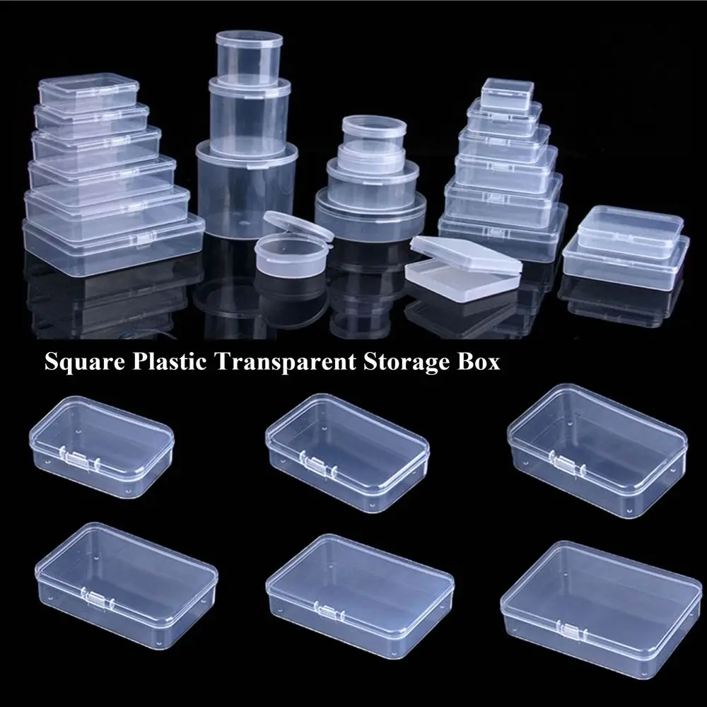 5 Sizse Square Storage Box Plastic Transparent Small Items Case Packing Boxes Power Tools Holder