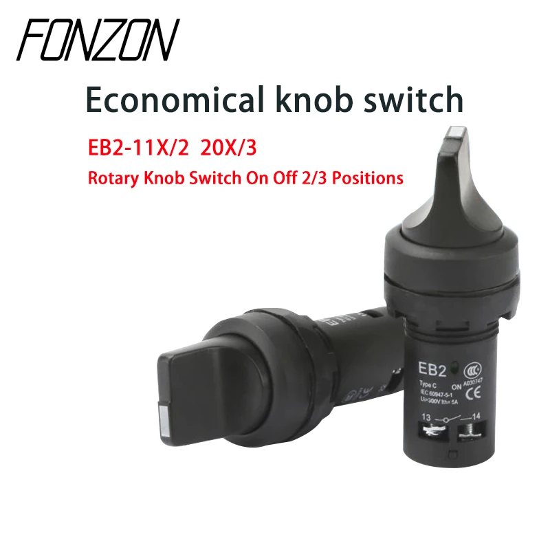 1Pcs EB2F Rotary Knob Switch   Self-Locked Latching Selector Rotating Switches Power Start Stop 2P/3P NC NO