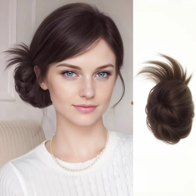Elegant Synthetic Bun Chignon Hair With Claw Clip Messy Curly Ponytail Hair Extensions For Women Side-tied Claw Clip In Hair Wig