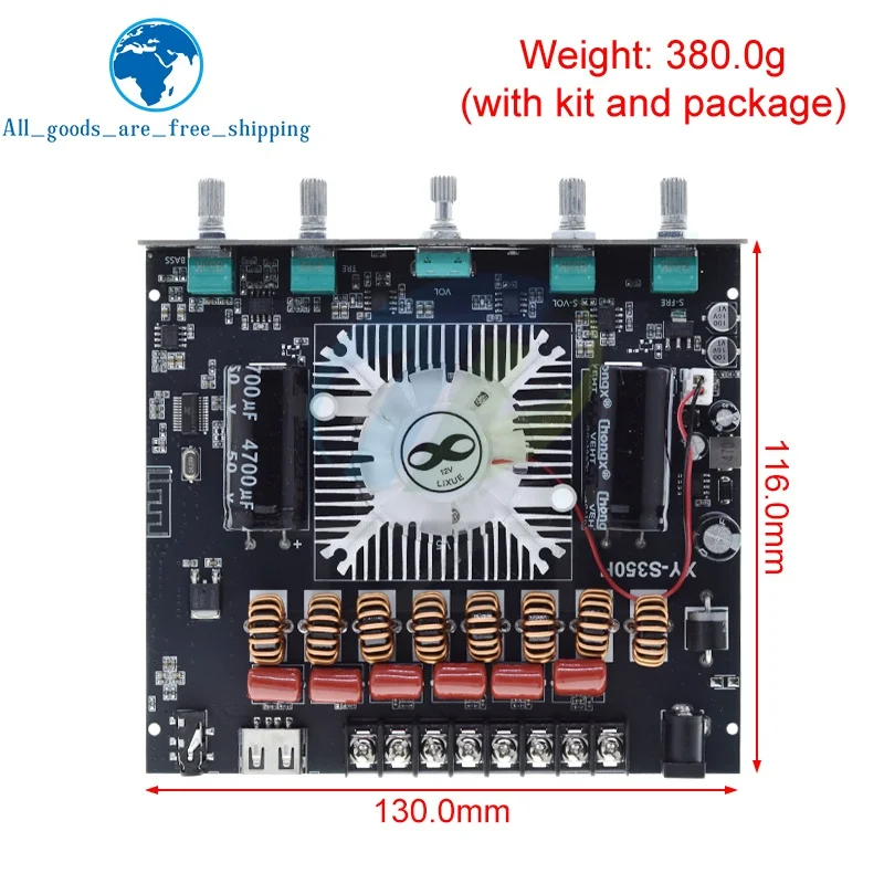 XY-S350H 220Wx2+350W Amplifier Board TPA3251D2 2.1 Dual Channel Support Sinlink App BT5.1+AUX+USB Sound Card+USB Flash Disk