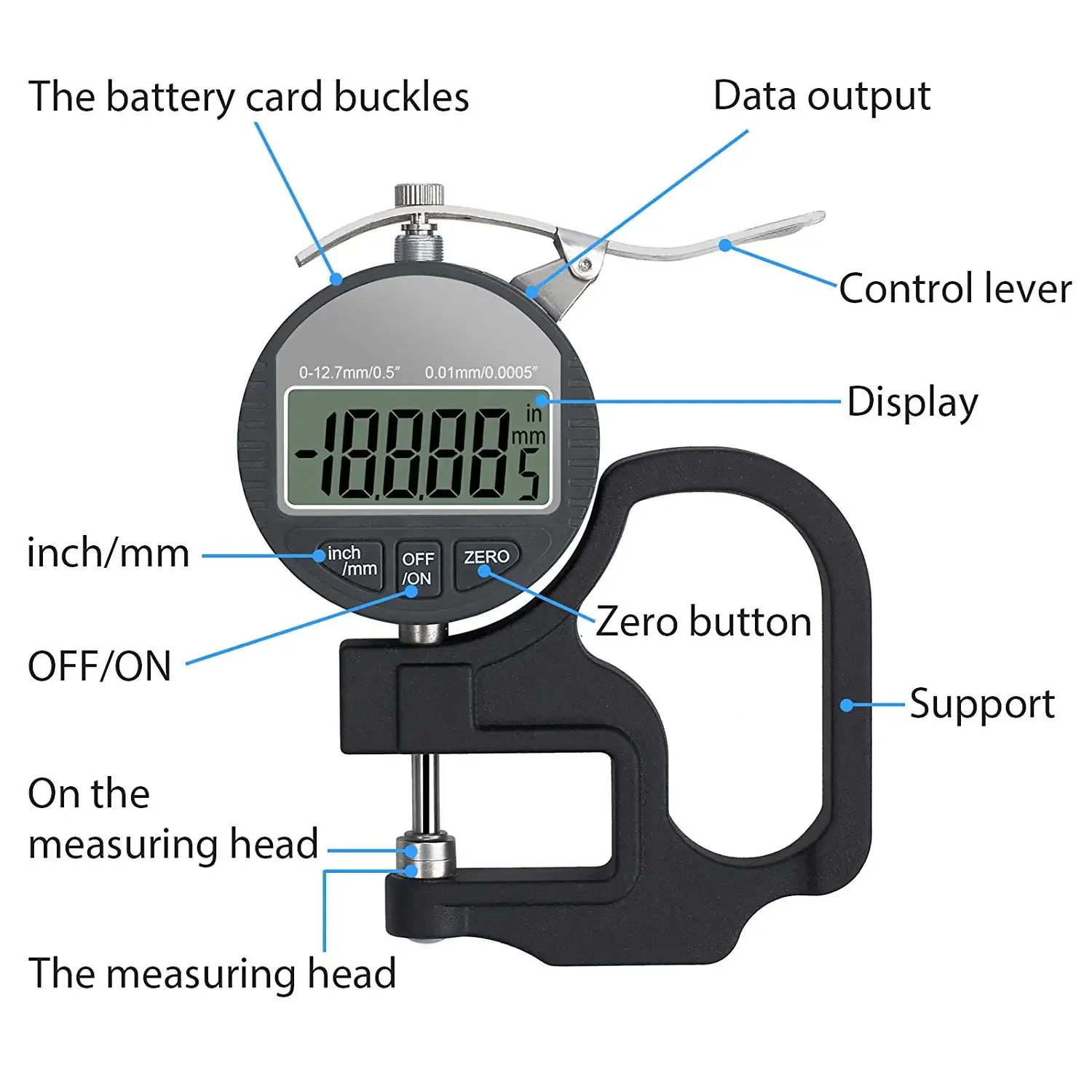 Digital Thickness Gage Gauge 0.01 Ranage 0-12.7mm/25.4mm Electronic Percentage Thickness Meter Precise Electronic Micrometer