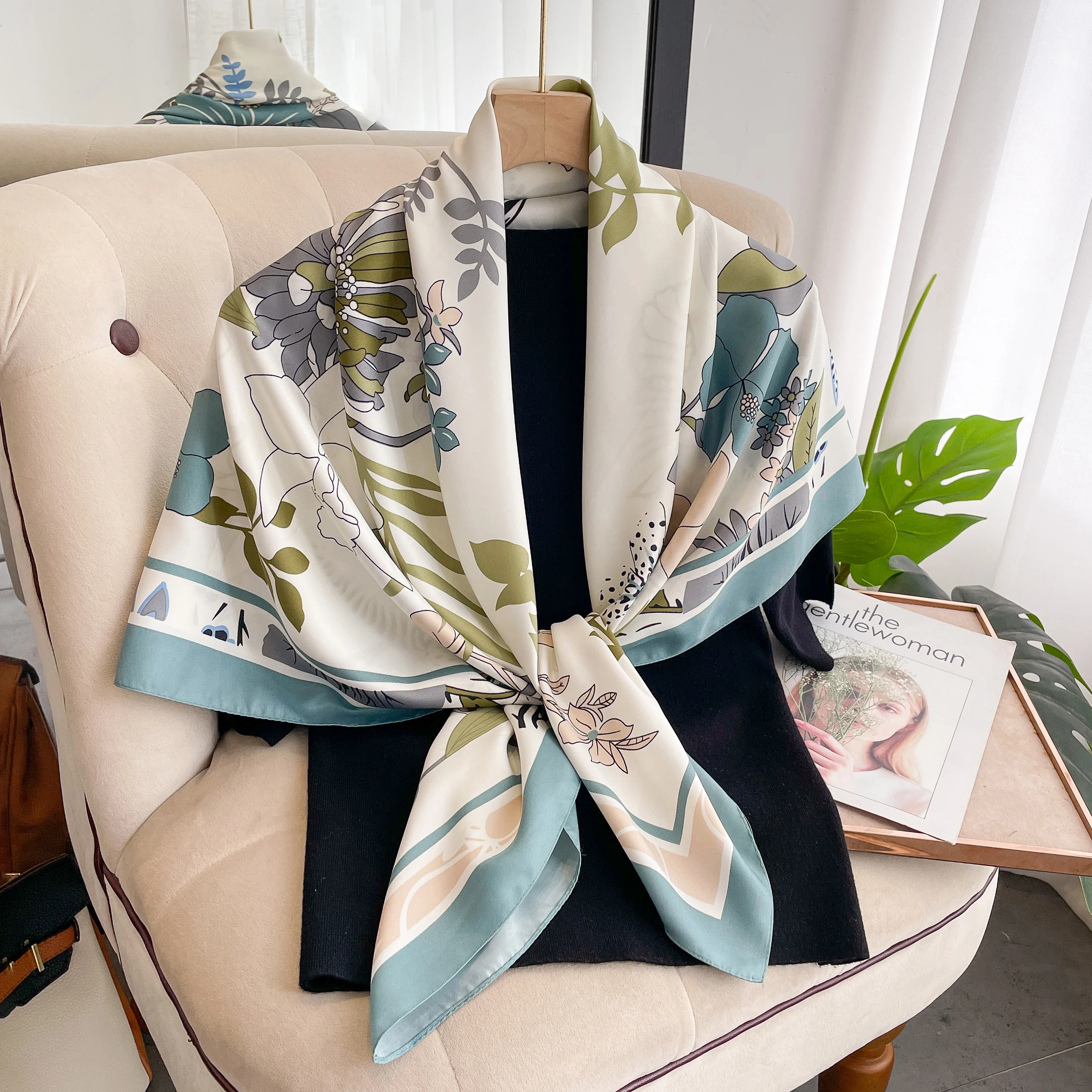 2024 New Silk Shawl Print Twill Headscarf Wrap Neckerchief Female Satin Square Scarf For Women Headband Foulard Hijab Bandana