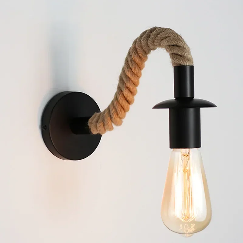 Vintage Wall Lamp E27 Home Decor Lighting Hemp Rope Retro Wall Sconce Nordic Modern Light Fixture Bedroom Beside Living Room