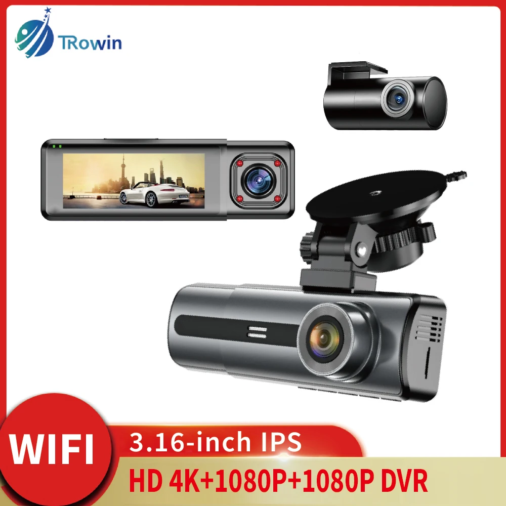 

3Channel UHD 4K Dash Cam Car DVR Ftont Inside Rear Mobile WiFi app WDR Video Recorder Night vision Car accessories