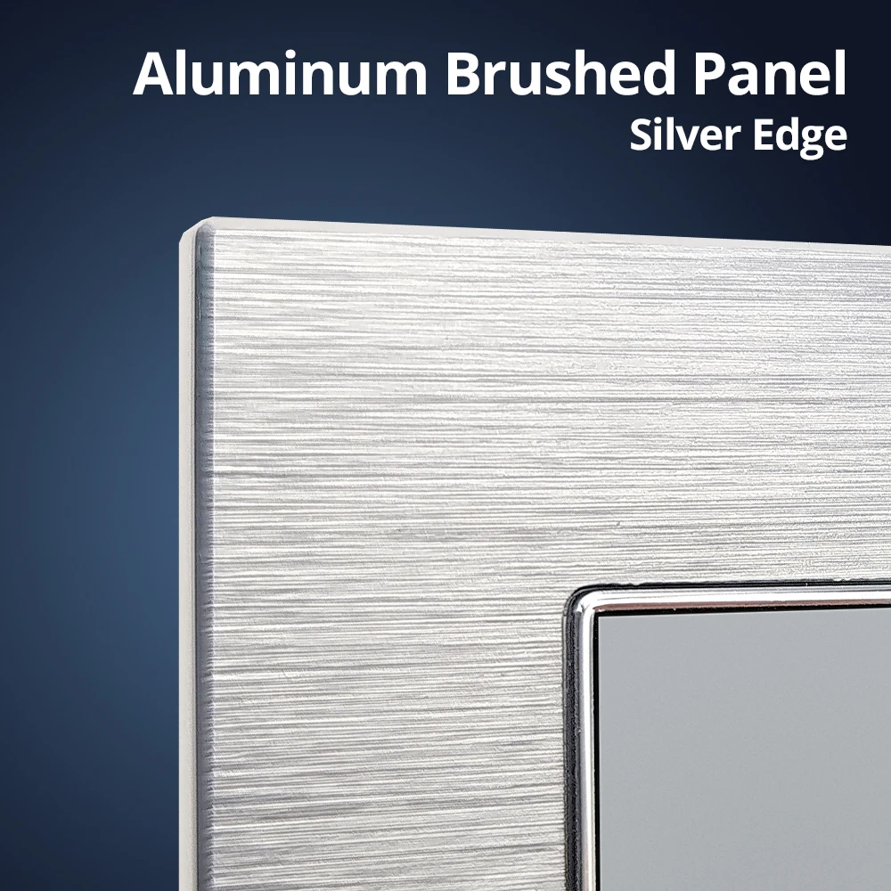 Wallpad 172*86mm Aluminum Panel Wall Light Switch LED Dimmer USB Charge EU Socket Outlet 1 2 3 Gang 2 Way Rocker Silver Button