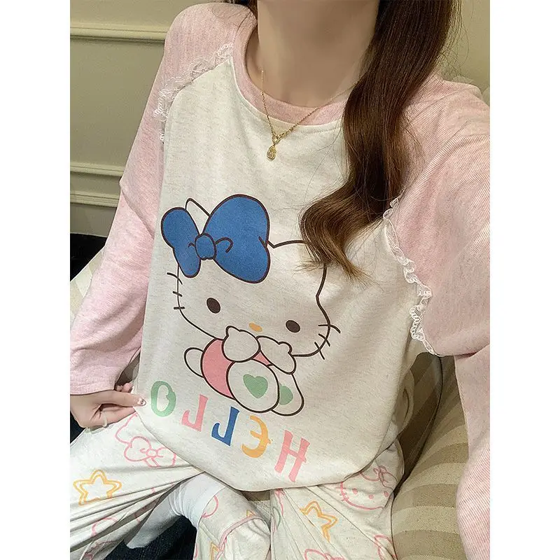 

Cute Hello Kitty Cashmere Lounge Suit Autumn Winter Plush Velvet Thickening Warm and Comfortable Bottoming Raglan Sleeve Pajamas