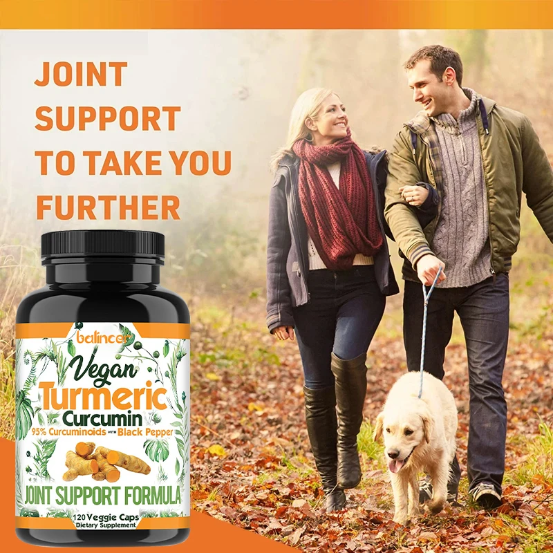 Suplemento de cápsulas de curcumina y cúrcuma, con extracto de pimienta negra, para articulaciones, músculos, digestión y apoyo inmunológico - 120 cápsulas