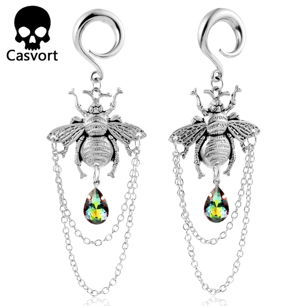 Casvort 2PCS Vintag Golden Bee Ear Weight Hangers Earrings Hook Dangle Stretcher Women Piercing Body Jewelry Expander