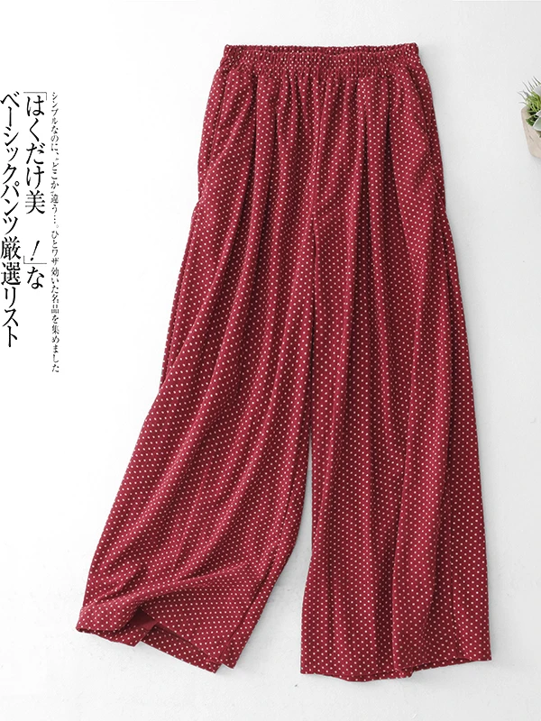 High Waist Corduroy Pants Women's Casual Pants Red Polka Dot Wide Leg Pants Autumn Winter Slimming Versatile Casual Trousers