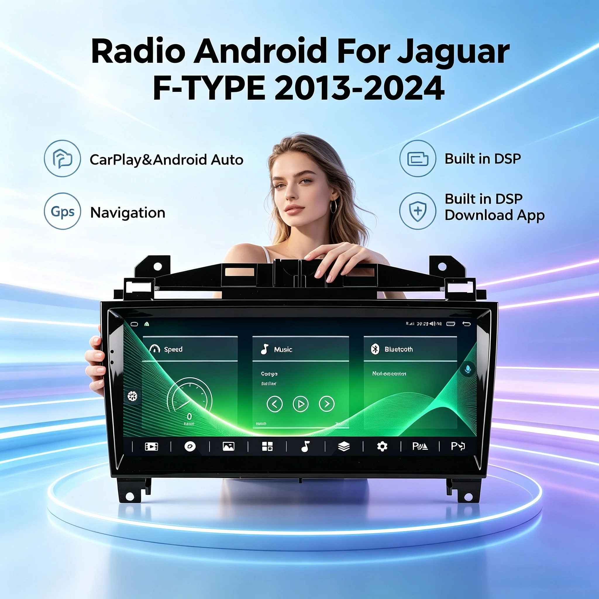 10.25 Inch Multimedia Player for 2013-2024 Jaguar F-TYPE Radio CarPlay Retains OEM Menu 4G Qualcomm Android 13