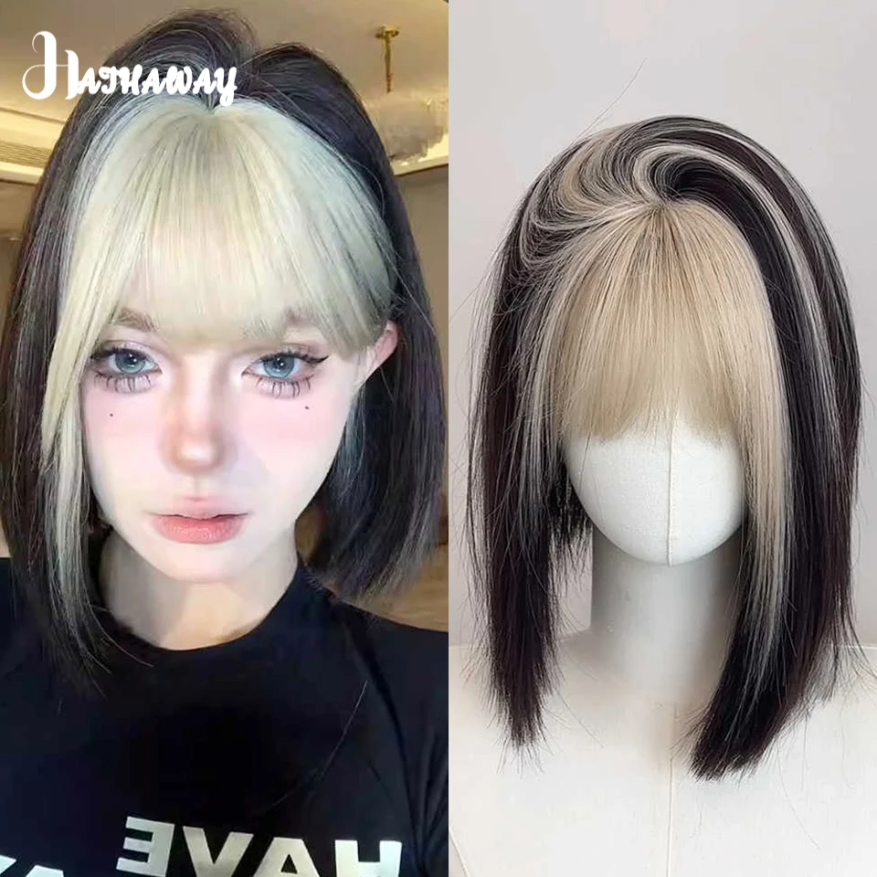 Wig sintetis wanita Capricorn tipis poni Platinum dicelup alami halus satu ukuran-cocok untuk semua rambut pendek Pakaian belanja pesta