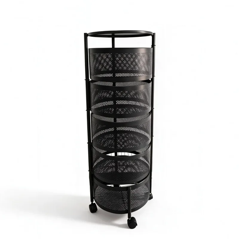 360° Rotating Kitchen Storage Rack – Multi-Tier Metal Mesh Cart with Wheels, Holds Fruits, Veggies & Snacks, No Assembly Needed