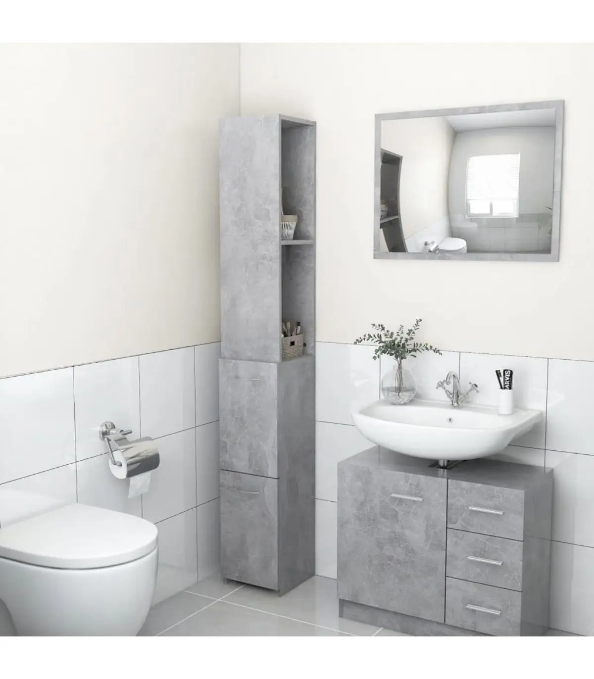 Bathroom Furniture bathroom cabinet chipboard gray concrete 25x25x170 cm