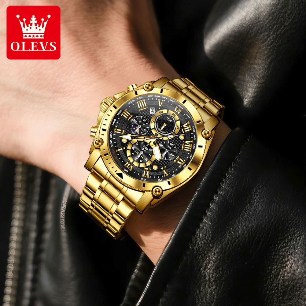 OLEVS 3689 Original Brand Watch For Men Stainless Steel Strap Original Quartz Wristwatch Fashion Men's Waterproof Luminous Watch