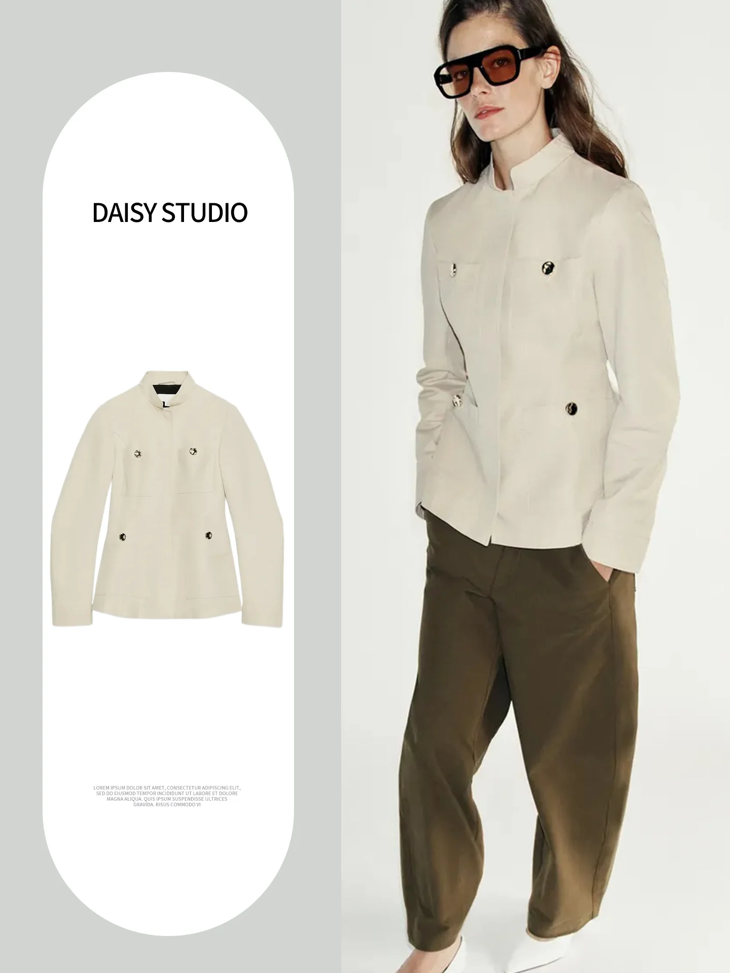 Fall New Women's Slim Fit Long Sleeve Stand Collar Pocket Decorated Button Jacket Outerwear Stylish French Style Polyester Fiber