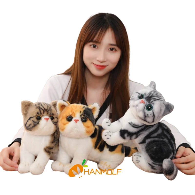 

26cm Big Face Cats Doll Lying Cuddly Like Real Cat Plushie Stuffed Peluche Striped Colorful Wild Animal Plush Toy Gift