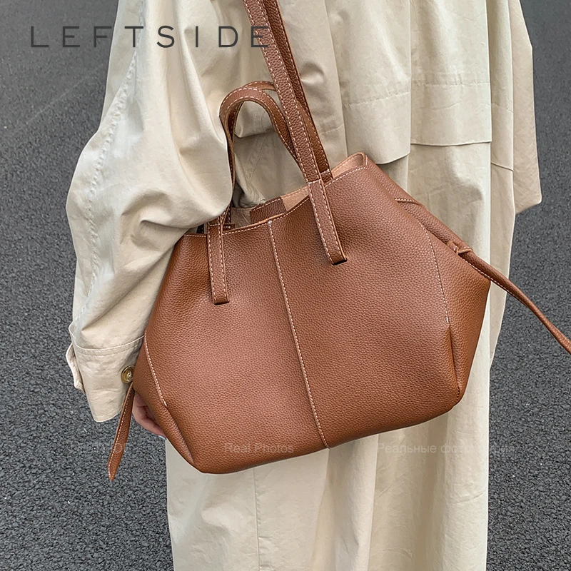 

LEFTSIDE High-capacity PU Leather Shoulder Bag for Women 2025 Winter New Luxury Brand Tote Bag Lady Designer Handbags and Purses