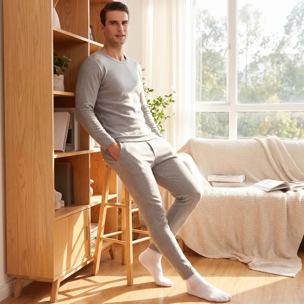 Thickened Velvet Lined Winter Warm Long Johns Men's Thermal Underwear Set Fleece Lined Long Sleeve Tops Long Johns for Winter