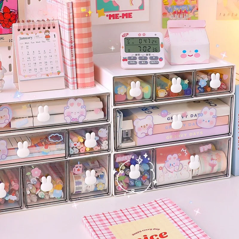 

Drawer Type Desktop Storage Box Set Student Ins Stationery Transparent Acrylic Dormitory Desk Organizer Shelf Send Cute Stickers