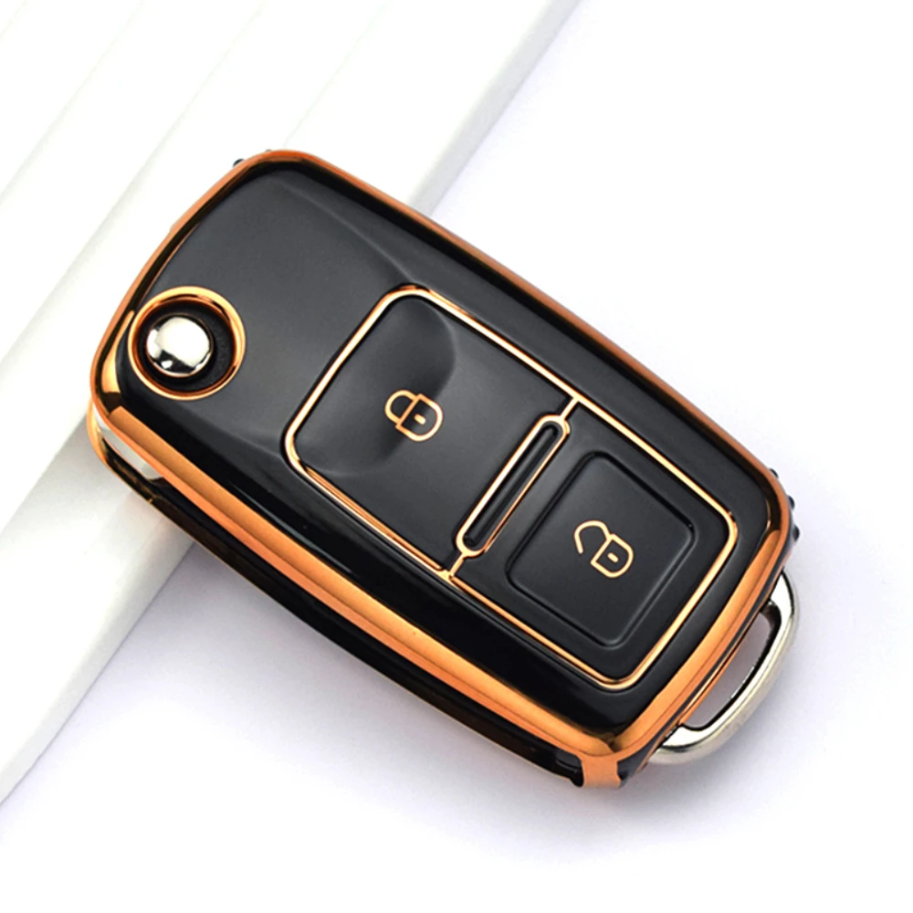 For VW Volkswagen Golf 4 5 6 MK4 Bora Jetta Passat Polo Bora Touran Skoda Seat 2 Buttons TPU Car Key Case Cover Shell Fob