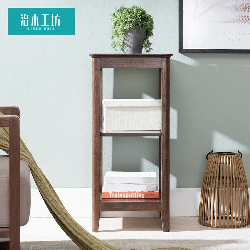 Wood workshop all solid wood shelf American red oak walnut multi-layer three-layer baffle flower shelf bookshelf hall shelf