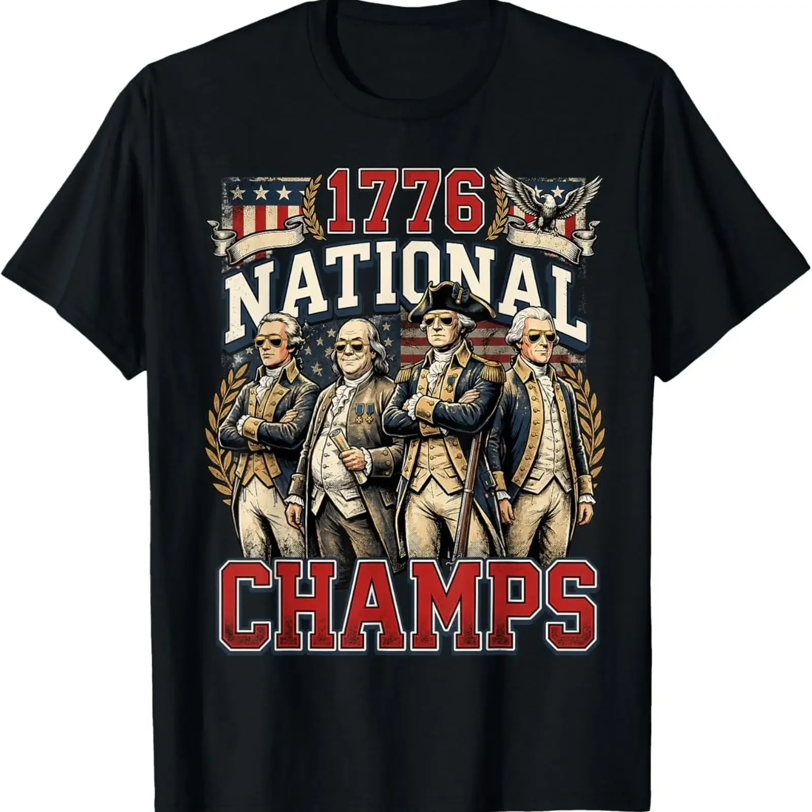 1776 National Champs Funny Patriotic America Founding Father T Shirt vintage Washed Stretched streetwear Casual Stylish Soft