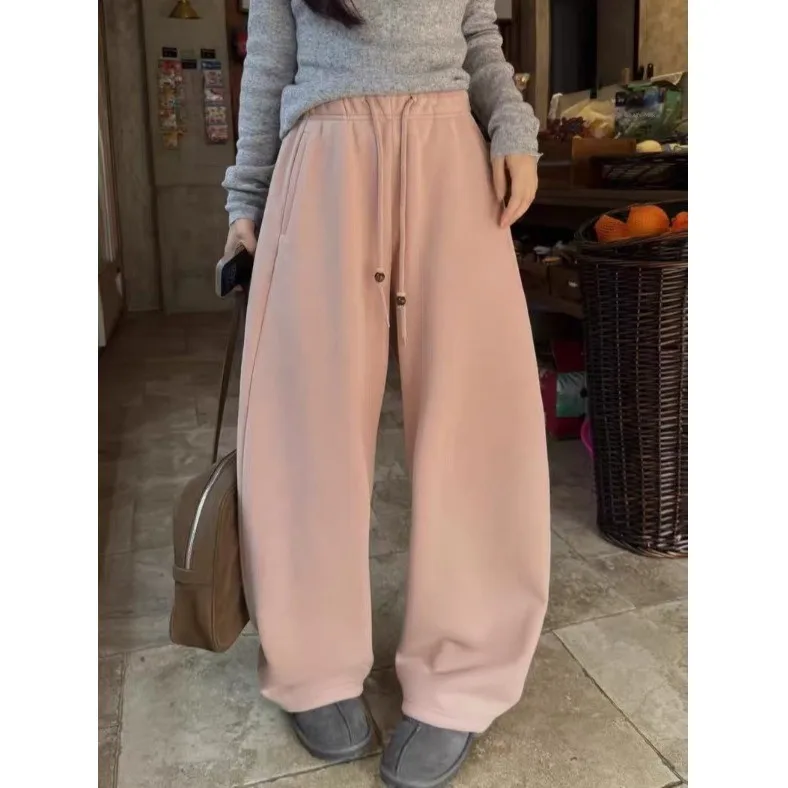 Eleganckie, aksamitne spodnie damskie z wysokim stanem i szerokimi nogawkami, sportowe, codzienne, jesienno-zimowe, koreańskie, dwustronne, wyszczuplające...