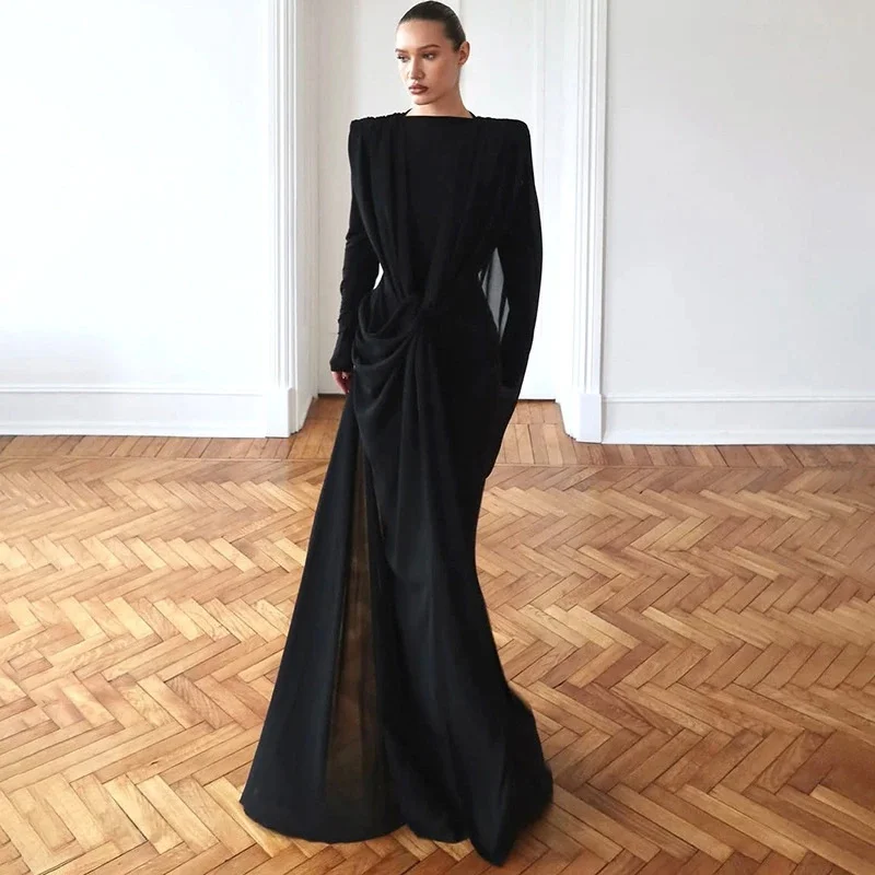 Abito aderente sexy da donna autunno inverno con maniche trasparenti in rete manica lunga tinta unita abito da festa dal taglio irregolare alla moda