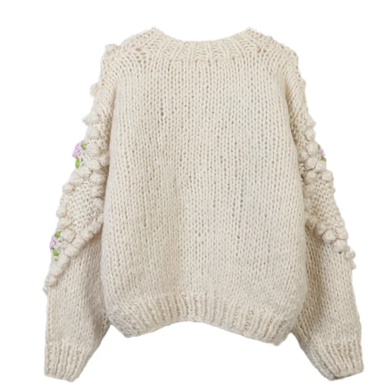 Lazy sweater three-dimensional flower fringe long sleeve loose 2023 autumn/winter new female French vintage knit cardigan