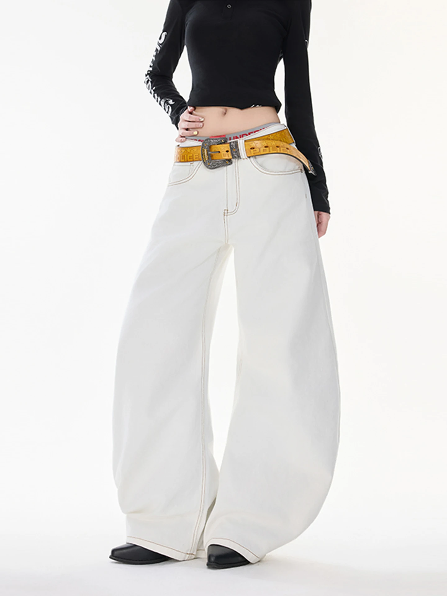 

Женские белые мешковатые джинсы Y2k в японском стиле 2000-х годов, уличная одежда, джинсовые брюки-бойфренды, винтажные джинсовые брюки большого размера в стиле Харадзюку, осень