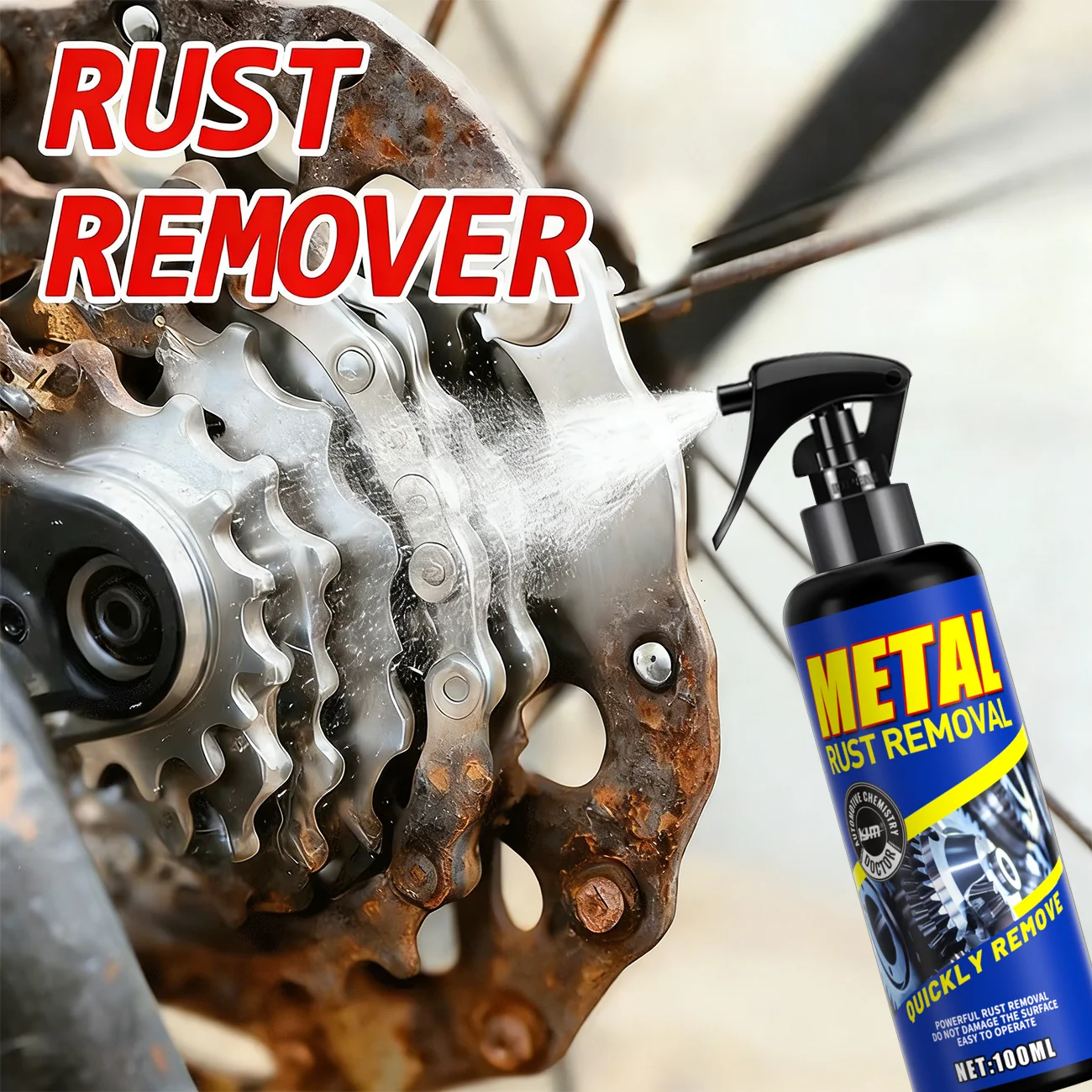 100ml Metal Rust Removal Spray Quick Remover For Car Wheels Bike Chains Metal Parts Anti-Rust Restoration Cleaner