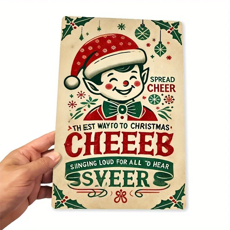 Vintage Cheer Elf Buddy Metal Sign -  , Rustic Christmas Wall Art with 
