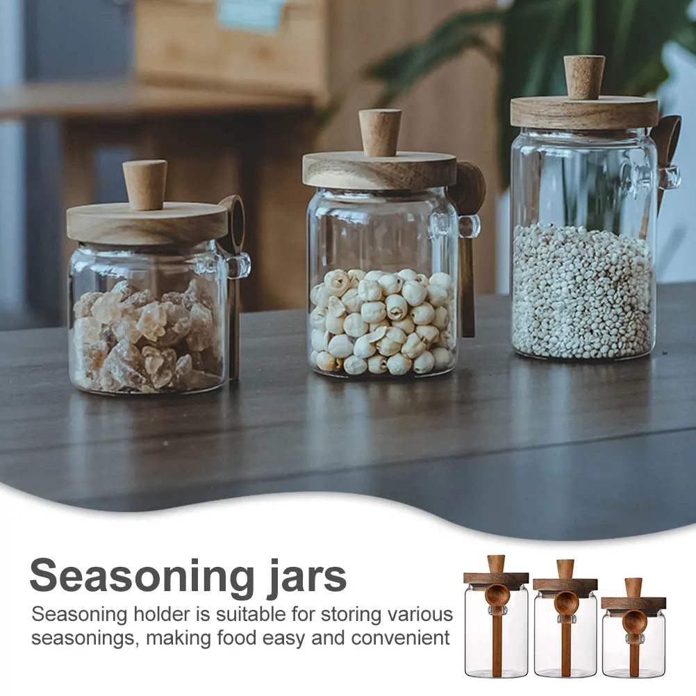 

3 set Glass Spice Containers Seasoning Jars Salt Sugar Storage Holders With Lids Condiment Bottles Kitchen Canisters Set