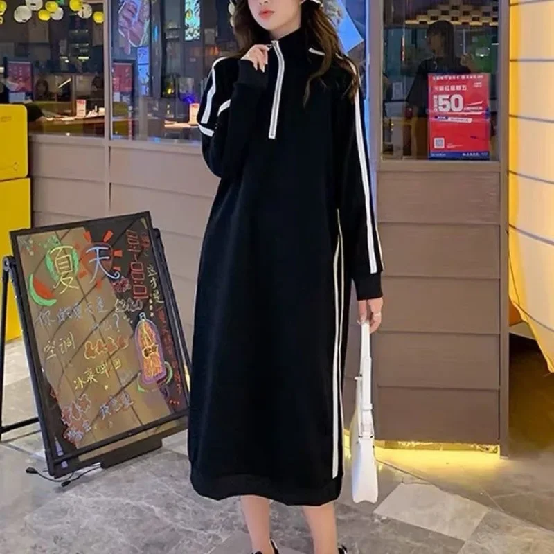 140 Kg Loose Fallow Long Sleeve Can Be Worn Outside Thin Zipper Dresses Comfort Zipper Autumn Long Style Nightdress Fat Girl