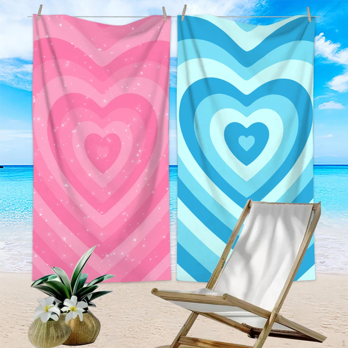 Beach Towels Large Oversized Beach Towel Heart Shaped Love Couple Ultra Fine Fiber Quick Drying Absorbent