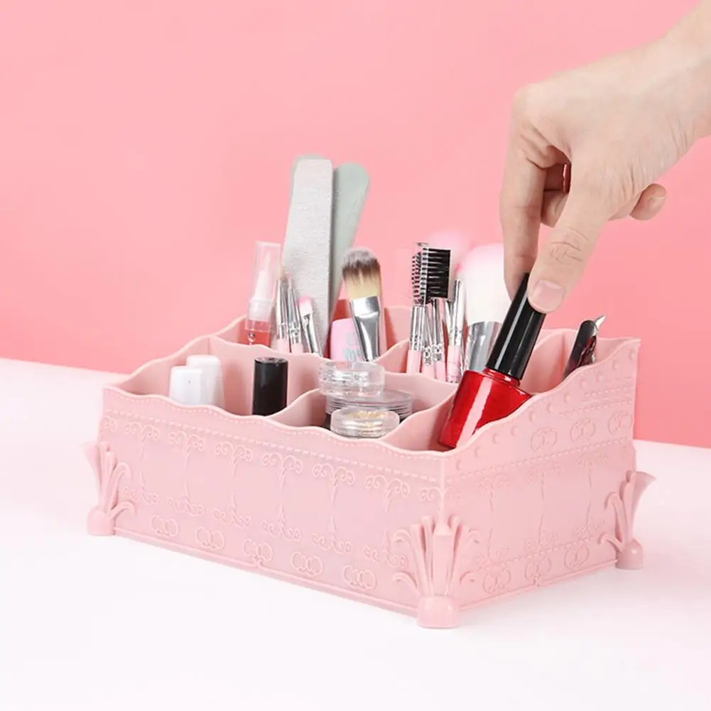 Cosmetic Storage Box High Durability ABS Multi-Grids Makeup Brush Container Pen Basket Desktop Sundries Storage Box