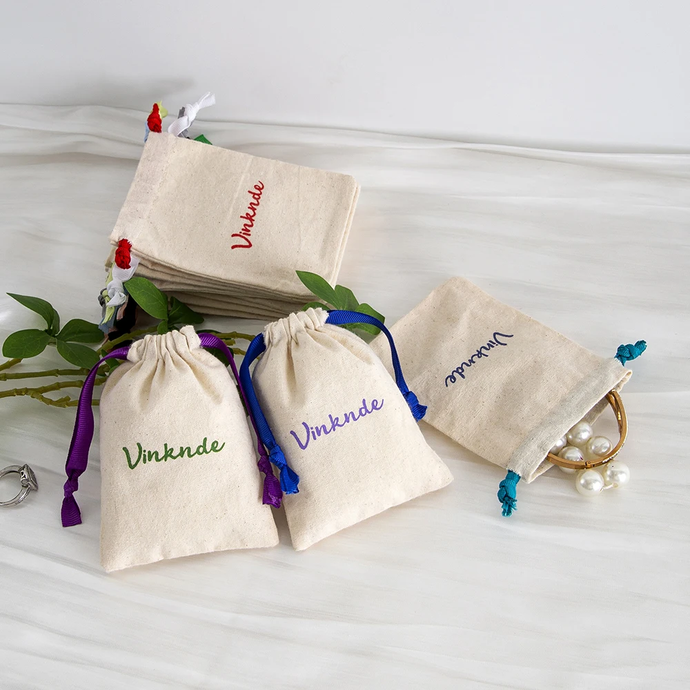 50 قطعة قماش البيج القطن الرباط أكياس الأحذية 20x25 سنتيمتر هدية الشريط الحقيبة شعار مخصص الغبار الشاش أكياس الكتان يغطي لحقائب اليد #6